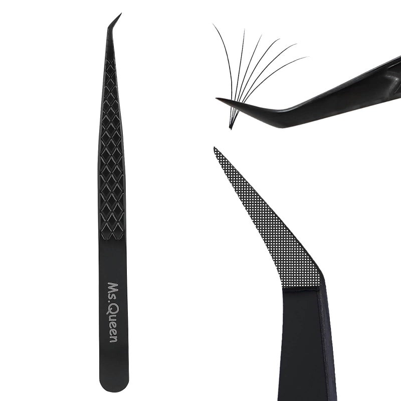 MsQueen Lash Extension Tweezers Fiber Tip Lashing Tweezers for Volume  Individual Eyelash ExtensionsBlack